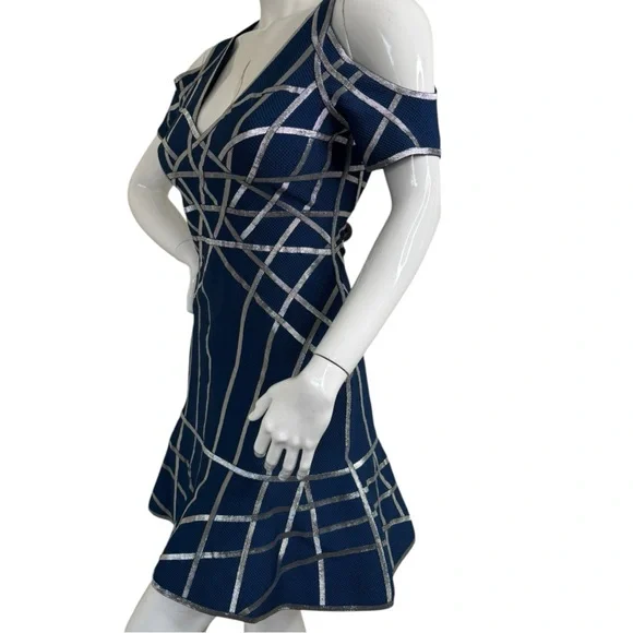 HERVE LEGER VERONIKKA CAGED STRAPPY SEXY RARE COLD-SHOULDER FLUTE DRESS Sz L - Picture 14 of 17